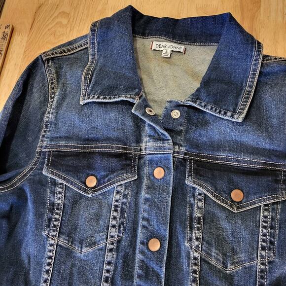 Dear John Denim Snap Front Collared Long Sleeve Jean Dress Pockets Small - Picture 5 of 12